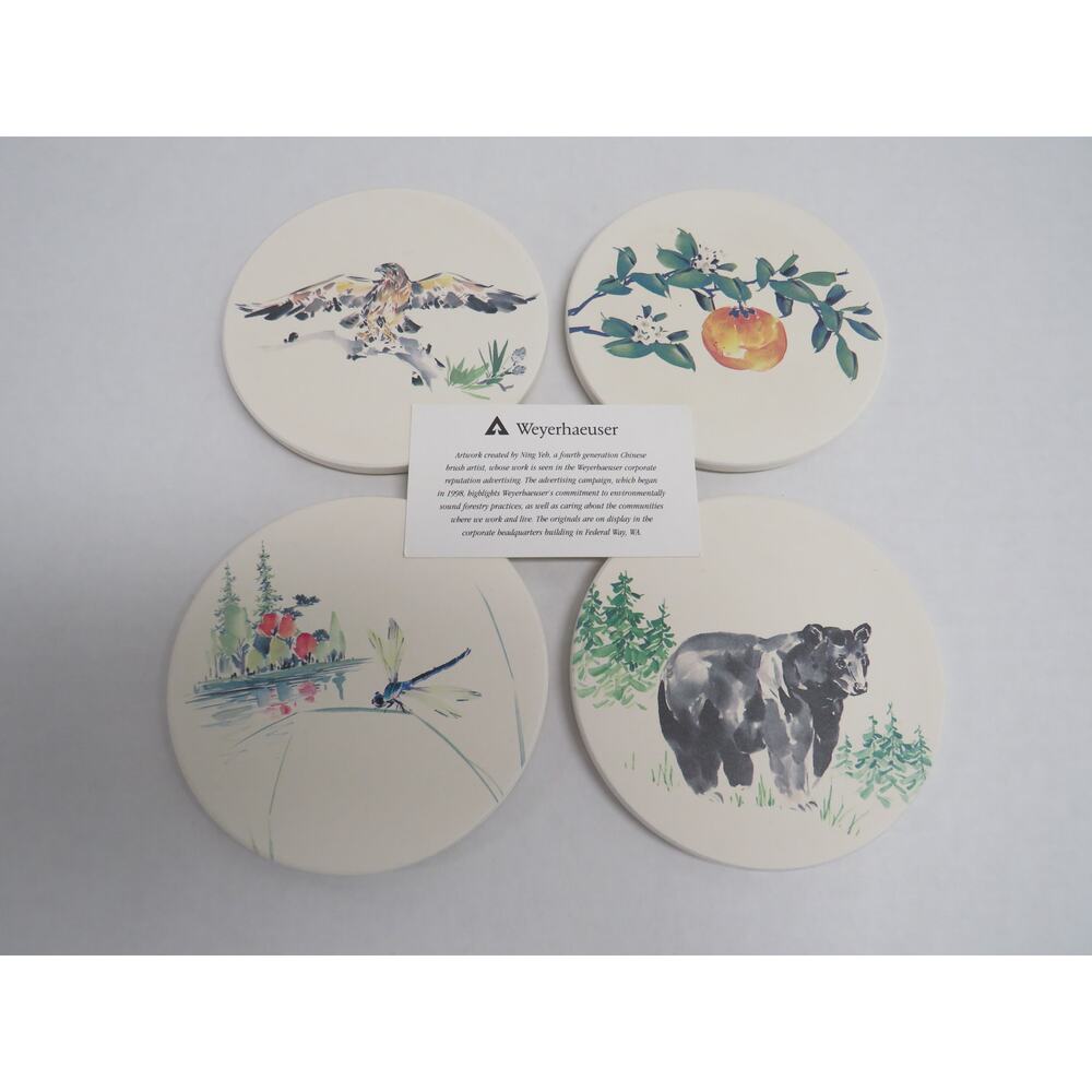 Set of 4 CoasterStone Coasters Bear Hawk Dragonfly Fruit Woodland Nature Outdoor - Picture 9 of 11
